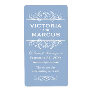 Gray Blue Wedding Wine Bottle Monogram Fevor