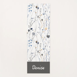 Gray Blue Wildflower Watercolor Custom Name Yogamatte