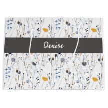 Gray Blue Wildflower Watercolor Monogram Name