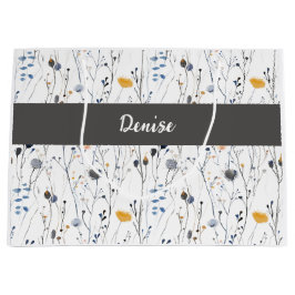 Gray Blue Wildflower Watercolor Monogram Name Große Geschenktüte