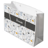 Gray Blue Wildflower Watercolor Monogram Name Große Geschenktüte (Rückseite Schrägansicht)