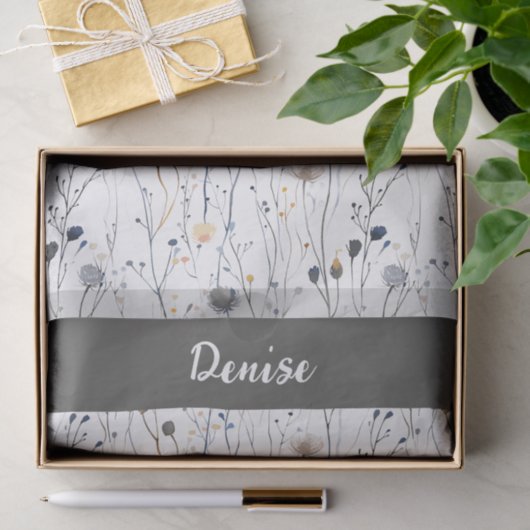 Gray Blue Wildflower Watercolor Seidenpapier (Geschenk)