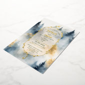 GRAY Blue Winter Pine Tree Forest Monogram Wedding Folieneinladung (Gedreht)