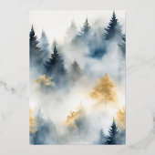 GRAY Blue Winter Pine Tree Forest Monogram Wedding Folieneinladung (Rückseite)