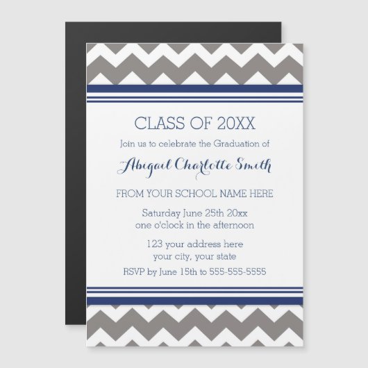 Gray Blue Zickzack Graduation Party Magnetic Card Magneteinladung (Vorne/Hinten)