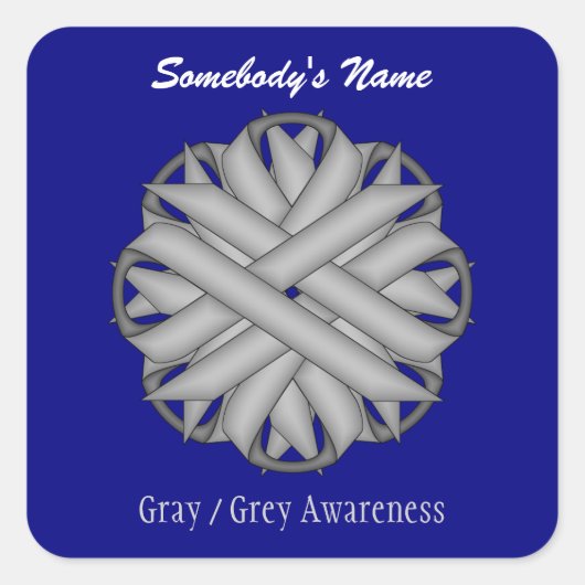 Gray Blume Ribbon von Kenneth Yoncich Quadratischer Aufkleber (Vorderseite)