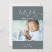 Gray Boho Photo Hello Baby Announcement Card Einladung (Vorderseite)