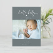 Gray Boho Photo Hello Baby Announcement Card Einladung (Stehend Vorderseite)