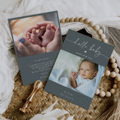 Gray Boho Photo Hello Baby Announcement Card Einladung