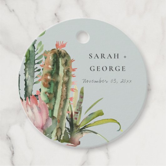 GRAY BOHO PINK FLORAL DESERT CACTI FOLIAGE WEDD GESCHENKANHÄNGER (Vorderseite)