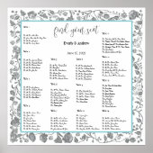 Gray Boho Wildblume Floral Blue Borders Poster (Vorne)
