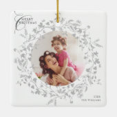 Gray Boho Wildblume Wreath Christmas 2 Foto Keramikornament (Rückseite)