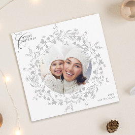Gray Boho Wildblume Wreath Christmas Foto Square Feiertagskarte