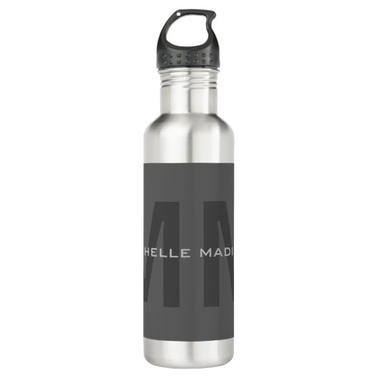 Gray Bold Monogram Modern Minimalistisch Name Init Edelstahlflasche (Vorderseite)
