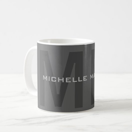 Gray Bold Monogram Modern Minimalistisch Name Init Kaffeetasse (Vorderseite Links)