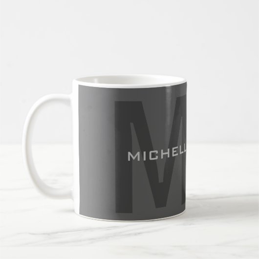 Gray Bold Monogram Modern Minimalistisch Name Init Kaffeetasse (Links)