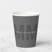 Gray Bold Monogram Modern Minimalistisch Name Init Pappbecher (Vorderseite)