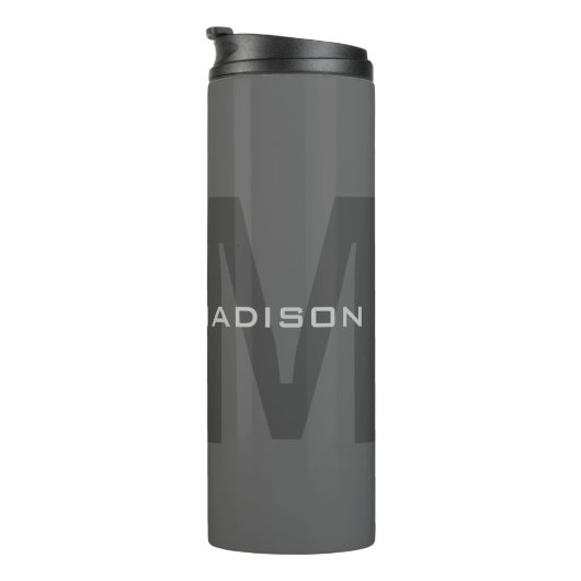 Gray Bold Monogram Modern Minimalistisch Name Init Thermosbecher (Nach rechts gedreht)