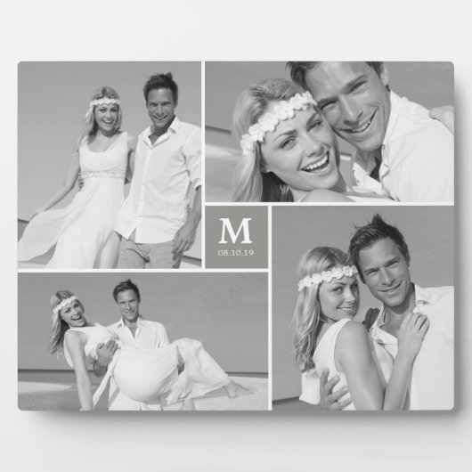 Gray Box Zeitlose Monogram Wedding Foto Easel Fotoplatte (Vorderseite)