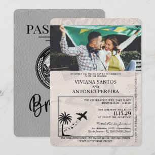 Gray Brazil Passport Hochzeitseinladung Einladung