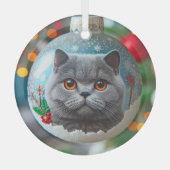 Gray British Shorthair Glass Ornament (Vorderseite)