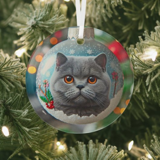Gray British Shorthair Glass Ornament (InSitu)