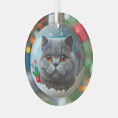 Gray British Shorthair Glass Ornament (Vorderseite links)