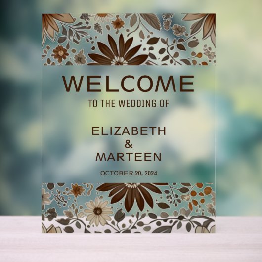 Gray Brown Leaf Muster Herbsthochzeit Acrylschild (Neutral)