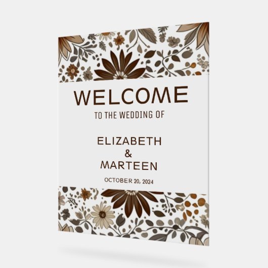 Gray Brown Leaf Muster Herbsthochzeit Acrylschild (Winkel)