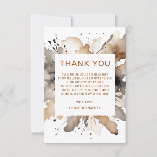 Gray Brown Watercolor Herbsthochzeit Dankeskarte (Vorderseite)