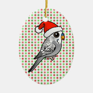 Gray Budgie Santa Claus Keramikornament
