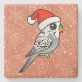 Gray Budgie Santa Claus Steinuntersetzer (Vorderseite)