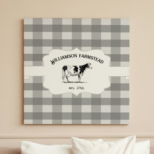 Gray Buffalo Kariert Farm Cow Canvas Print Leinwanddruck