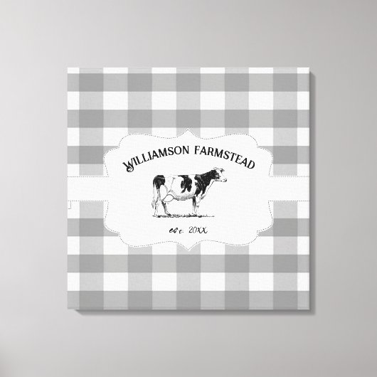 Gray Buffalo Kariert Farm Cow Canvas Print Leinwanddruck (Vorderseite)