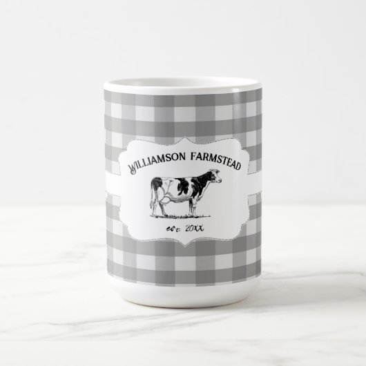 Gray Buffalo Kariert Farm Cow Tasse (Mittel)