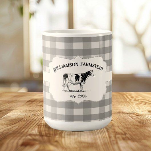 Gray Buffalo Kariert Farm Cow Tasse