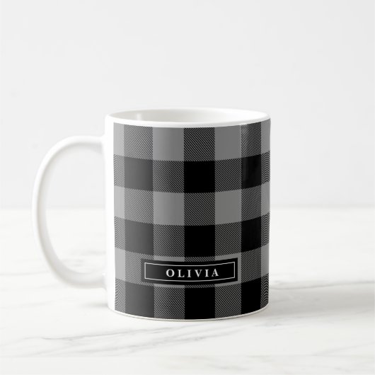 Gray Buffalo Kariertes Muster Mit Monogramm Tasse (Links)