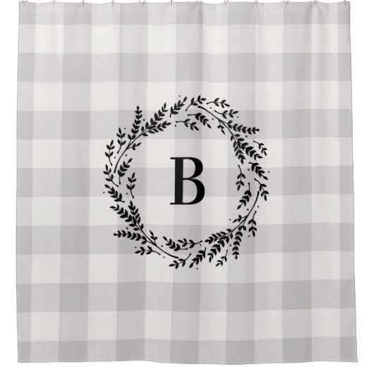 Gray Buffalo Karo Monogram | Bauernhof Badezimmer Duschvorhang (Vorderseite)