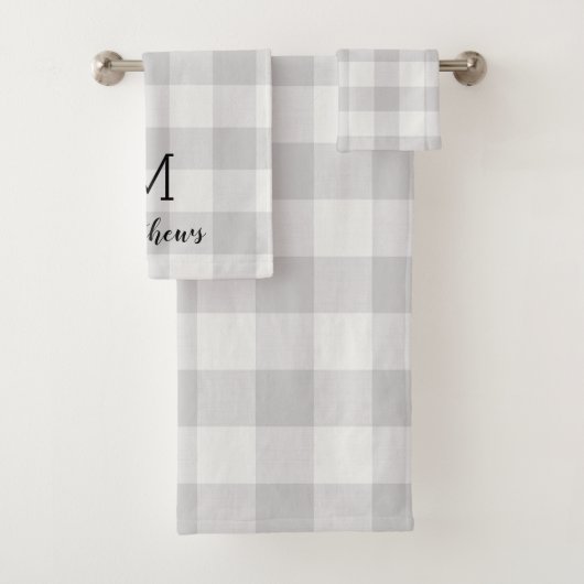 Gray Buffalo Karo Monogram | Modernes Bauernhaus Badhandtuch Set (Insitu)