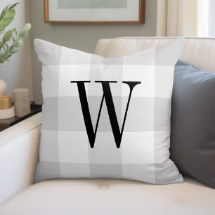 Gray Buffalo Karo Monogram Modernes Bauernhaus Kissen