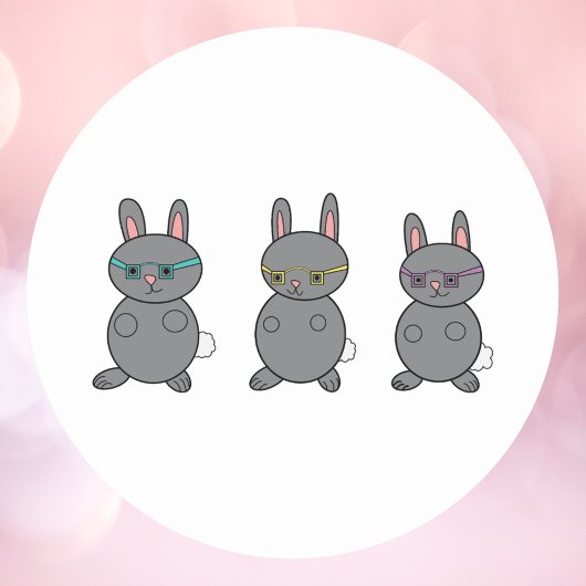Gray Bunny Rabbits mit Brillen Runder Aufkleber