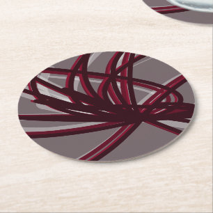 Gray & Burgund Abstrakte Ribbons Runder Pappuntersetzer