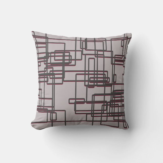 Gray & Burgund Mitte des Jahrhunderts Moderne Geom Kissen (Vorderseite)