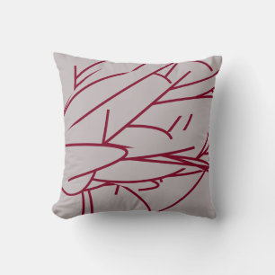 Gray & Burgund Moderne Elegantes Abstraktes Feder Kissen