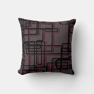 Gray Burgundy & Black Geometric Mitte des Jahrhund Kissen