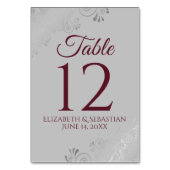Gray & Burgundy Elegant Filigree Wedding Tischnummer (Vorderseite)