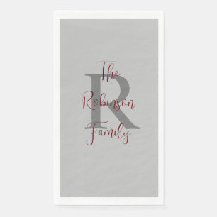 Gray Burgundy Name Monogram Paper Guest Handtuch Serviette