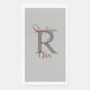 Gray Burgundy Name Monogram Paper Guest Handtuch Serviette