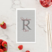 Gray Burgundy Name Monogram Paper Guest Handtuch Serviette (Beispiel)