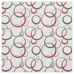 Gray Burgundy Red Rings Modernes geometrisches Mus Stoff